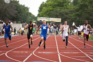 Carl Zallow competes in the 100m dash at the state track and field finals at Jesse Owens Memorial Stadium, Columbus, OH, Saturday, July 8, 2013.