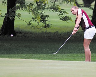 Anna Patoray chips onto the green of the 15th hole during the Greatest Golfer of the Valley tournament at Mohawk Trails Golf Course in New Castle.