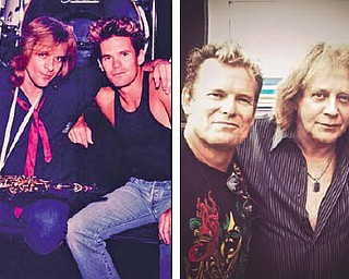 Glenn Symmonds has been the drummer for Eddie Money since the band’s earliest days. Symmonds is battling cancer now but still is touring with the band, including Friday’s concert in Warren. The photos above show Symmonds and Money in the band’s heyday and today.