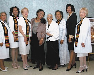 SPECIAL TO THE VINDICATOR
At its Women of Distinction Luncheon recently, the Youngstown Section of the National Council of Negro Women honored two local women. Those participating in the award ceremony were, from left, Donna Wynn, financial secretary; Sandra Britt, first vice president; Yvonne Wilson, president; honorees Lynn Phillips and Geneva Mason; Karen Jackson-Cooke, past president; Ruthie King, speaker; and Audrey Gillian, corresponding secretary.