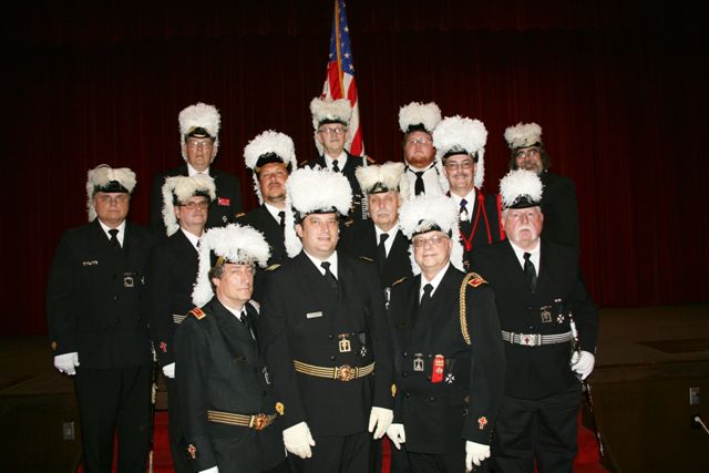 SPECIAL TO THE VINDICATOR
St. John’s Commandery 20, Knights Templar of Youngstown, recently installed officers at the Masonic Temple in Youngstown. New officers, in the front, from left, are Timothy N. Flack, generalissimo; Dominic M. Lucarelli, eminent commander; and James A. Streeky, captain general; in the middle are Brian S. Williams, senior warden; Gary S. Farrant, junior warden; Zel E. Bush, prelate; Timothy A. Johnson, treasurer; Richard J. Brady, recorder; and George E. Brainard, standard bearer;  and in the back are John N. Craig, sentinel; James B. Parker IV, sword bearer; Shaun M. Laughlin, warder; and Robert K. Ellway, trustee.