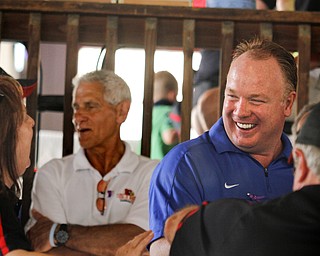 MADELYN P. HASTINGS | THE VINDICATOR

Mark Stoops laughs with Carol and John Cerni at the Cardinal Mooney bocce social at the MVR on Sunday. 