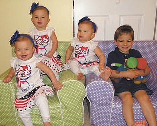 Isabella, Olivia and Julia, 14-month old triplets, and Nicholas Atsas, 4. Sent by their mother, Kate Atsas of Boardman.