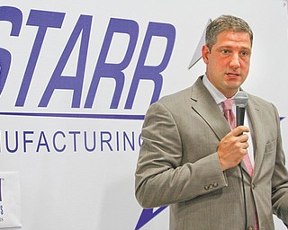U.S. Rep. Tim Ryan of Niles, D-13th, talks about the impact of manufacturing at a tour of the Valley on Monday by a group of documentarians promoting their film “American Made Movie,” which talks about the history of the manufacturing industry. Starr Manufacturing was one of 32 stops in 32 days for the film’s producers.