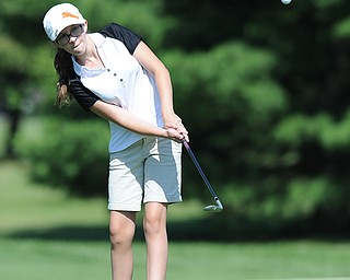 Skylar Lading of Hubbard chips onto the green on the 3rd hole Friday morning at Tamer Win in Cortland. 