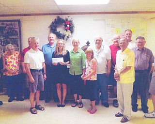 SPECIAL TO THE VINDICATOR: The Canfield Odd Fellows Lodge presented a scholarship to Rachel Jenkins on June 12 at a lodge meeting. She will attend Malone College. Above from left are Everett McCreary; Evelyn McCreary; Al Thompson; John Weaver; Rich Eberth; Rachel; Sara Jenkins, Rachel’s mother; Joy Jenkins, her sister; Sparky Ashby; Howard Young; George Makar; Don Habeger; Lloyd Schooley; and Jack Barton. The Odd Fellows have been in Canfield since 1850 and have given scholarships for the past eight years.