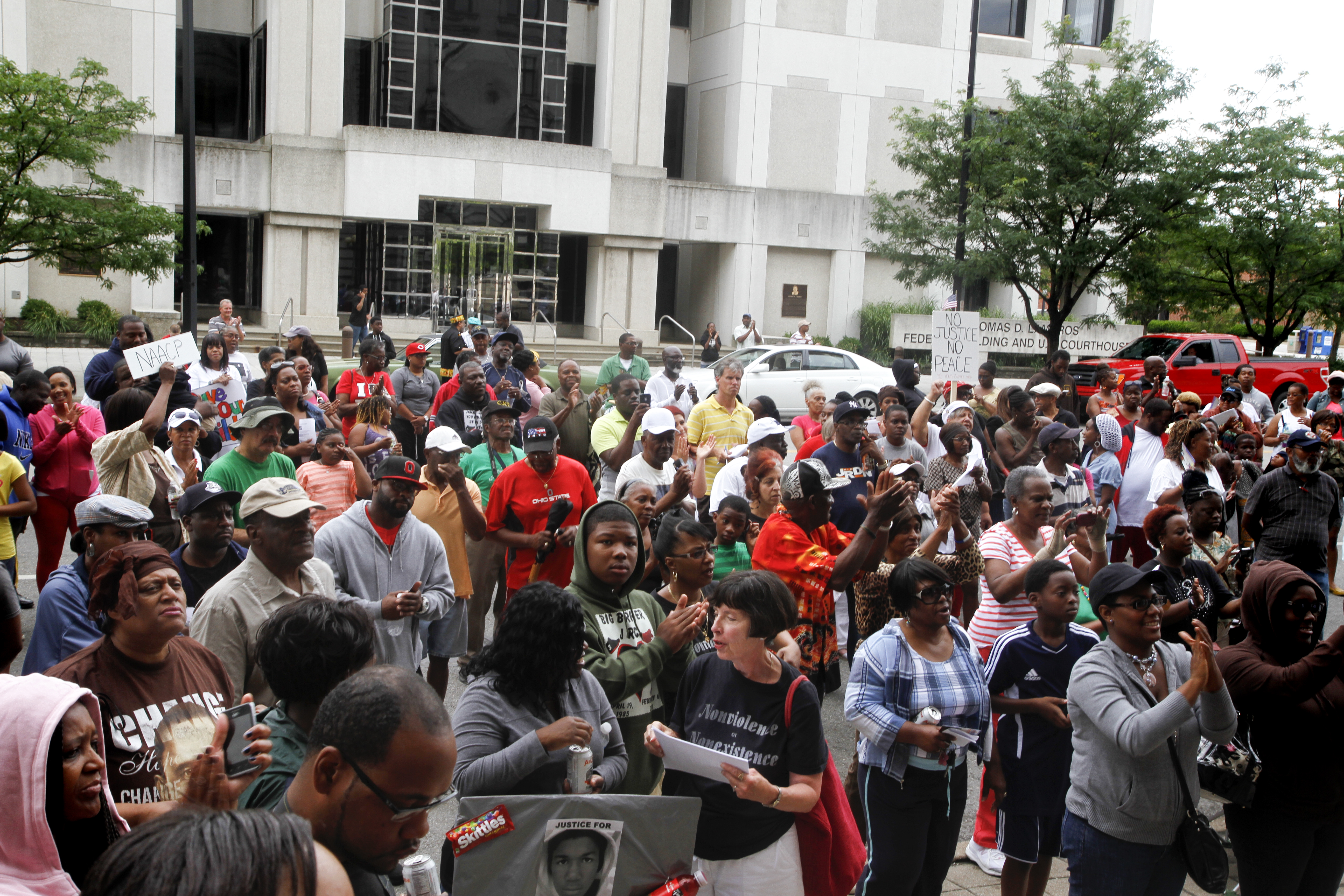 MADELYN P. HASTINGS | THE VINDICATOR

A "Justice for Trayvon" rally was held in reaction to the Zimmerman verdict on the steps of the Mahoning County Courthouse on Saturday, July 20.  