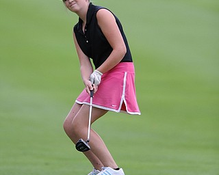 Abby Hearns reacts after watching her putt come up short on a hole on the back 9 Sunday afternoon at Trumbull Country Club.