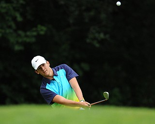 Avery Andric of Lisbon chips his ball from the short rough and onto the green on on a hole on the back 9 Sunday afternoon at Trumbull Country Club.