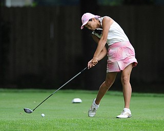 Jacinta Pikunas tees off on a hole on the back 9 Sunday afternoon at Trumbull Country Club.