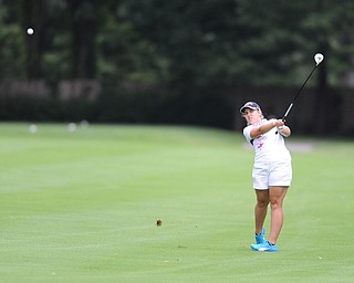 Fontaine McFeaters shoots her approach shot on a hole on the back 9 Sunday afternoon at Trumbull Country Club.