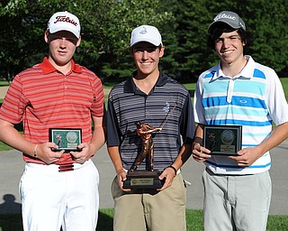 Billy Colbert, center, won the Boys 15-17 division of the 2013 Greatest Golfer of the Valley presented by Farmers National Bank at Trumbull Country Club. Jason McQuown, right, won second, and Nolan Snyder won third. The three tied at 78s along with Nick Braydich. Colbert won on the first playoff hole. The other 3 players needed a second playoff hole to settle the other placements.