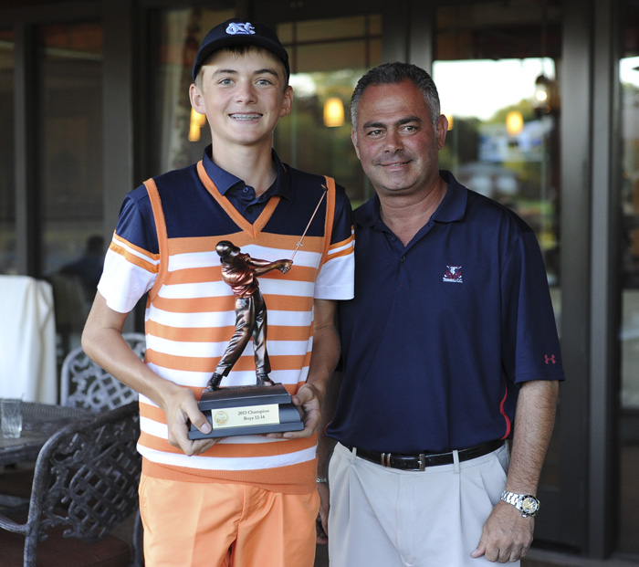 Ken Keller stands with Trumbull Country Club Head Pro John Diana after winning the 12-14 boys division of the Greatest Golfer of the Valley presented by Farmers National Bank played Sunday, July 28, 2013.