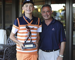Ken Keller stands with Trumbull Country Club Head Pro John Diana after winning the 12-14 boys division of the Greatest Golfer of the Valley presented by Farmers National Bank played Sunday, July 28, 2013.