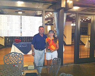 Jenna Vivo stands with Trumbull Country Club Head Pro John Diana after winning the 12-14 girls division of the Greatest Golfer of the Valley presented by Farmers National Bank played Sunday, July 28, 2013.