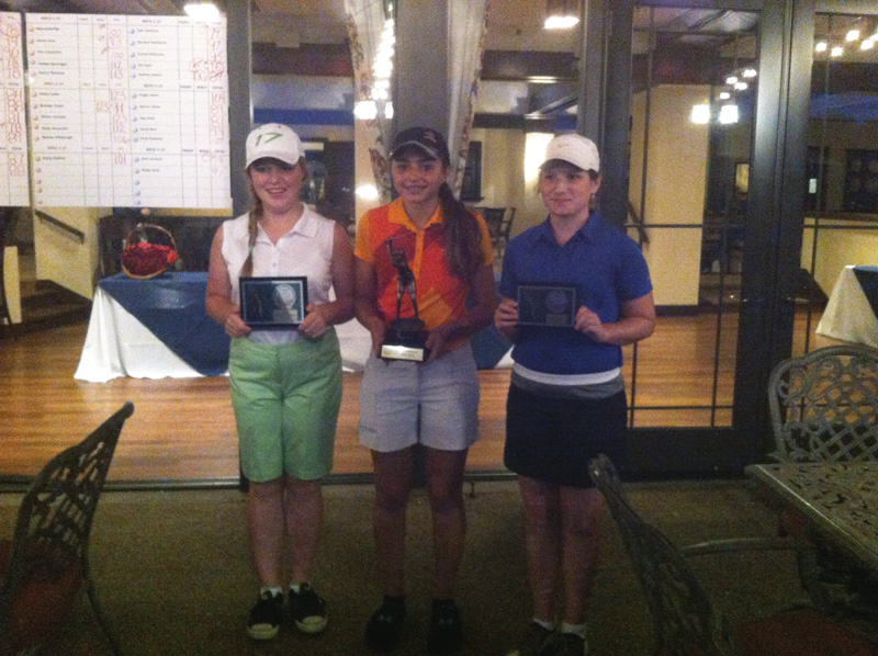  Jenny Vivo, center, won the girls 12-14 division. Kaci Carpernter, left, won 2nd in a scorecard playoff over Hannah Keffler, who earned 3rd. They competed in the finals of the 2013 Greatest Golfer of the Valley presented by Farmers National Bank at Trumbull Country Club.