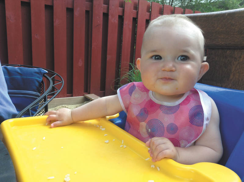 Jenna Hudock of Boardman sent this picture of her 8-month-daughter Addison Hudock, who is dining at home on the patio.