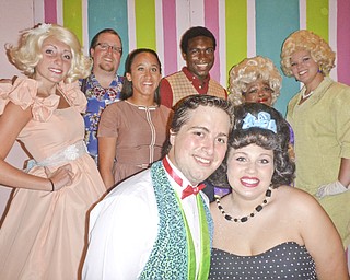 The lead actors in the 40-member cast of Salem Community Theatre’s production of “Hairspray” are (front row, from left) Nick Caruso and Morgan Zamarelli; (rear, from left) Rachel Ruggeri, Jeff Cornfi eld, Brittany Benedetti, William Tipton, Lois Thornton and Alaina Felgar.