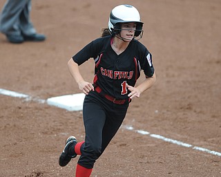 Canfield base runner #1 Bridget Sweeney rounds third base to head home and score the first Canfield run of the game game in the bottom of the bottom go the 3rd inning. 