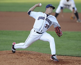 Scrappers starting pitcher #35 Caleb Hamrick throws a pitch during the top of the 3rd inning on August 9, 2013.
