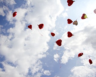 MADELYN P. HASTINGS | THE VINDICATOR..Balloons are released in honor of loved ones killed in violence during the ÒLetÕs MoveÓ block party in downtown Youngstown on Saturday, August 10, 2013. The block party was a health-oriented activity, from 10 a.m. to 5 p.m. focused on Michelle ObamaÕs project of physical activity Ñ ÒLetÕs Move.Ó The party featured zumba, line dancing, basketball and an obstacle course. ... - -30-..
