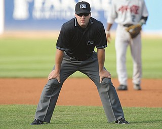 New York-Penn League umpire John Mang, an Austintown native, works during a recent Mahoning Valley Scrappers game at Eastwood Field. Mang was selected to umpire in tonight’s NYPL All-Star Game.