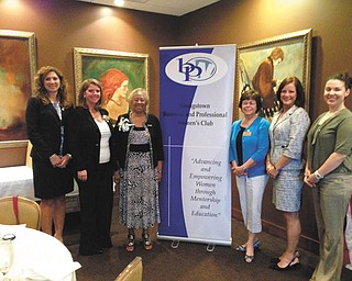 SPECIAL TO THE VINDICATOR
The Youngstown Business and Professional Women’s Club recently inducted executive officers for 2013-2014 at the Upstairs Restaurant and Lounge in Austintown. Mary Patterson, past Ohio BPW state president, was the officiant. From left are Tracie Schmidt, president; Lisa Dickson, first vice president; Patterson; Jayne Boucherle, second vice president; Robin Fowler, treasurer; and Corey Jones, corresponding secretary. Missing is Gina Vicarel, recording secretary. The 93-year-old club meets monthly at various restaurants throughout Trumbull and Mahoning counties. For information contact Boucherle, membership chairwoman, at 330-519-5484.