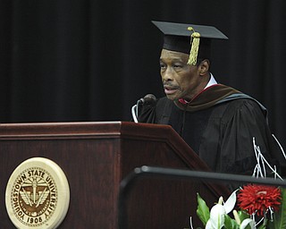 Alfred Bright gives the commencement address during the summer commencement ceremony Saturday morning at Beeghley Center.