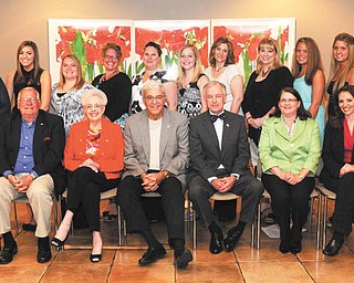 SPECIAL TO THE VINDICATOR
Humility of Mary Health Partners Foundation 16th annual nursing scholarship awards dinner took place recently. Those presenting the scholarships, seated from left, are Joe Clark and Pat Feindt, Mended Hearts; Carl Nunziato, Italian Scholarship League; Jack Newman; Renee Jones, senior director of nursing and clinical services at St. Joseph Hospital; and Gina Marinelli, development officer for HMHP Foundation. Scholarship recipients, standing from left, are Megan Murray, Samantha Channell, Lindsay Kelley, Jennifer Prezioso, Caroline Lucariello, Rachel Stanko, Donna Blue, Kristen Rossetti, Devin Ferrell, Alissa Rusu and Tamira Templin. Not pictured are Aulanna Armour and Lacey Holbrook.