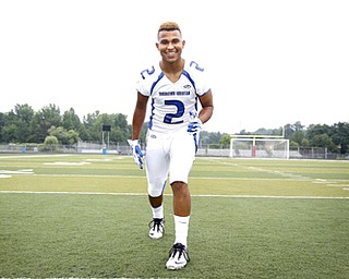 MADELYN P. HASTINGS | THE VINDICATOR...Darien Townsend for the Youngstown Christian football team, poses for a portrait at the Fitch Stadium on Saturday, July 27... - -30-..