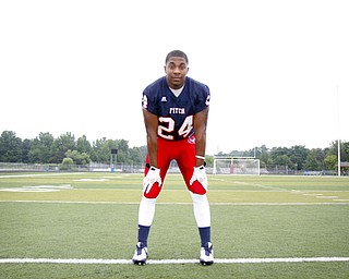 MADELYN P. HASTINGS | THE VINDICATOR..Darrin Hall for the Austintown Fitch football team, poses for a portrait at the Fitch Stadium on Saturday, July 27.... - -30-..