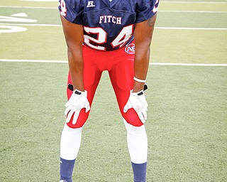 MADELYN P. HASTINGS | THE VINDICATOR..Darrin Hall for the Austintown Fitch football team, poses for a portrait at the Fitch Stadium on Saturday, July 27.... - -30-..