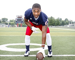 MADELYN P. HASTINGS | THE VINDICATOR..Darrin Hall for the Austintown Fitch football team, poses for a portrait at the Fitch Stadium on Saturday, July 27.... - -30-..