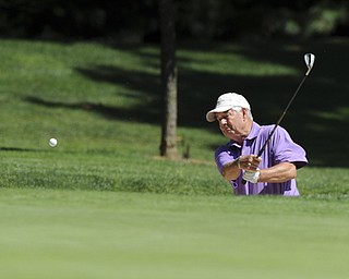 Golfer Don Sicafuse of Struthers escapes the bunker on the 10th hole Saturday afternoon at The Lake Club as part of the Vindy Greatest Golfer tournament on August 24.