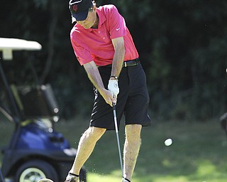 Golfer Dominic Vechiarelli of Youngstown tees off on the 11th hole Saturday afternoon at The Lake Club as part of the Vindy Greatest Golfer tournament on August 24.