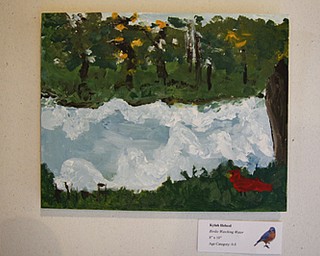 MADELYN P. HASTINGS | THE VINDICATOR..The first place winner of the youth category was Kylah Helscel with her piece "Birdie Watching Water" in the LantermanÕs Mill art show which ran Friday-Sunday on the second floor of the mill. Artwork included photographs, paintings, and drawings..... - -30-..