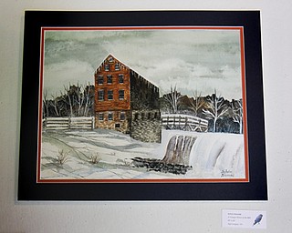 MADELYN P. HASTINGS | THE VINDICATOR..The first place winner of the adult category was Sylvia Schezzini with her piece "A Tranquil Winter at the Mill" in the LantermanÕs Mill art show which ran Friday-Sunday on the second floor of the mill. Artwork included photographs, paintings, and drawings.... - -30-..