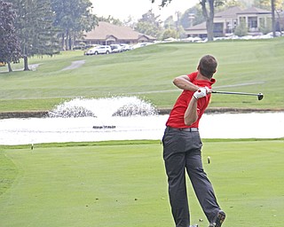 Griffin Todd tees off from the eighth hole of The Lake Club in Poland during the Greatest Golfer of the Valley tournament on Sunday.  Dustin Livesay  |  The Vindicator  8/25/13 Poland.