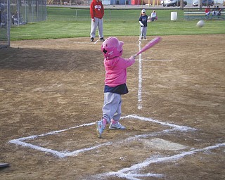 Katie Buttar of Niles puts everything she's got into this swing while playing T-ball, Her aunt, Rose Marsco, submitted the picture..
