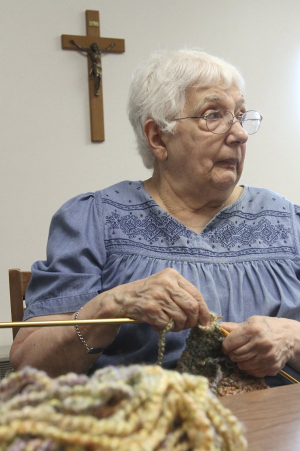 Lucille Stewart of Canfield participates in the Ursuline Sisters’ Prayer Shawl Ministry. Since the group’s formation in 2008, more than 700 handmade prayer shawls stitched by 30-odd members have been distributed to the Ursuline Sisters’ HIV/AIDS Ministry and the Hope Cancer Center, among other organizations.