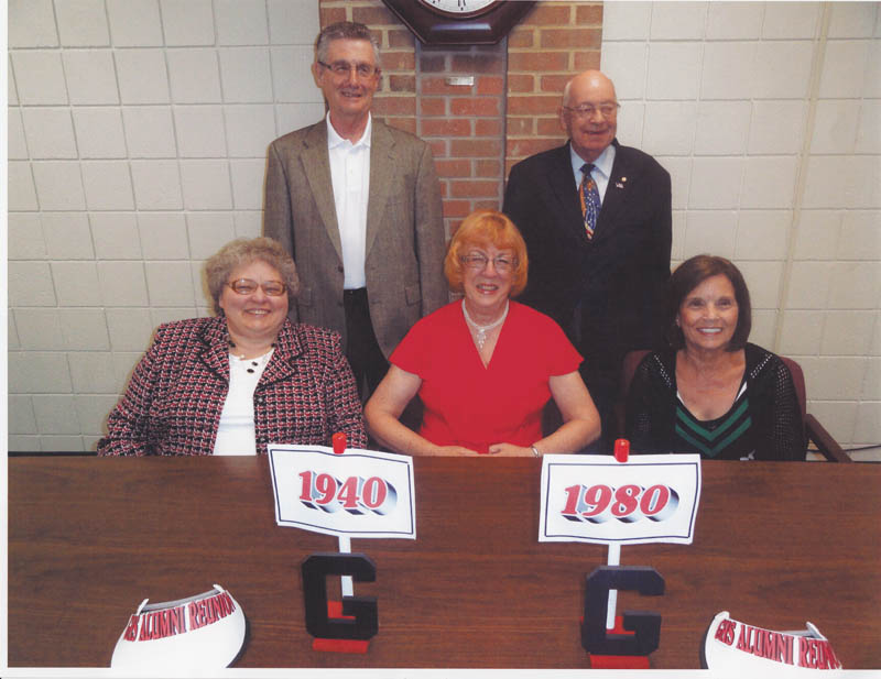 SPECIAL TO THE VINDICATOR
The Girard High School Alumni Group is planning a multi-class reunion for those who attended Girard High School from 1940 through 1980. Seated, from left, are Anita Lonardo Coe (1966), treasurer; Marianne Baechtel Nethers (1956), chairwoman; and Rita Lendi Wilson (1956), co-chairwoman. Standing are Jim Kay (1957), reservations, and Fred Faiver (1946), publicity. The gala will be from 5 to 9 p.m. Sept. 14 at Avon Oaks Ballroom, 1401 State St., and will include a buffet dinner and cash bar. The cost is $22 per person, and checks should be made payable and sent to GHS Alumni Group, P.O. Box 425, Girard, OH 44420. Include your phone number with your reservation. For information or reservations call Wilma Nail Macek at 330-545-2454 or Kay at 330-545-1926.