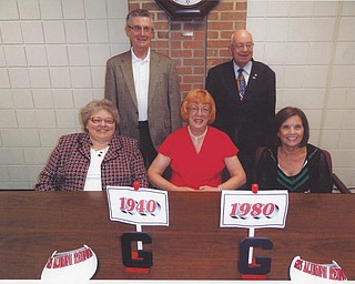 SPECIAL TO THE VINDICATOR
The Girard High School Alumni Group is planning a multi-class reunion for those who attended Girard High School from 1940 through 1980. Seated, from left, are Anita Lonardo Coe (1966), treasurer; Marianne Baechtel Nethers (1956), chairwoman; and Rita Lendi Wilson (1956), co-chairwoman. Standing are Jim Kay (1957), reservations, and Fred Faiver (1946), publicity. The gala will be from 5 to 9 p.m. Sept. 14 at Avon Oaks Ballroom, 1401 State St., and will include a buffet dinner and cash bar. The cost is $22 per person, and checks should be made payable and sent to GHS Alumni Group, P.O. Box 425, Girard, OH 44420. Include your phone number with your reservation. For information or reservations call Wilma Nail Macek at 330-545-2454 or Kay at 330-545-1926.