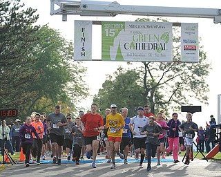Runners start to run at the beginning of the 5k run early Sunday morning as part of the Green Cathedral race on September 15, 2013.