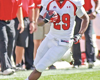 Youngstown State leads the MVFC in rushing with 238.8 yards per game, with four different running backs, including Martin Ruiz above, each reaching 100 yards so far this season. The Penguins hope to maintain their productive ground game when they face Southern Illinois on Saturday.