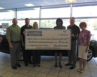 SPECIAL TO THE VINDICATOR
Greenwood Chevrolet of Austintown’s 18th annual employee golf outing took place earlier this summer at Bedford Trails Golf Course. Proceeds of $2,175 from the event were given to the Boys & Girls Club of Youngstown. Above, from left, are Greg Faunda and Jim Timko, Greenwood employees; Rachel Kerns, development director of Boys & Girls Club; Ruthie King, executive director of Boys & Girls Club; Greg Greenwood, owner of Greenwood Chevrolet; and Gwen Fabian, Greenwood employee.