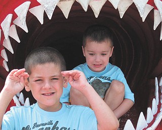 Tony and Jason of Hubbard, are being eaten by a shark at Ocean City, Md. Could summer be more fun than that? Taken by Grandma Laura Gonzalez of Hubbard.