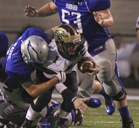 William d Lewis The Vindicator Brookfield's Joe Clarke (1) is stopped by Hubbard's Brennan Wassil (7) and Zach Hover(53).