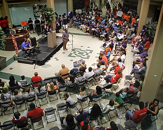 MADELYN P. HASTINGS | THE VINDICATOR..Students of the Sojourner to the Past group held a rally in the former Phar Mor Center to kick off nonviolence week in downtown Youngstown on Sunday, October 6, 2013.... - -30-..