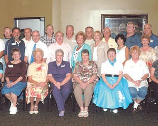 SPECIAL TO THE VINDICATOR
Austintown Fitch High School Class of 1958 met Aug. 31 at Rachel’s in Austintown for its 55th reunion. Participants, in front from left, are Connie
(LaCivita) Raupach, Sandra (Koontz) Shessler, Pat (Brown) Williams, Carol (Proverbs) Brown, Elaine (Evans) Pickens, Karen (Shaw) Walter, Donna (Jenkins) Check, Pat (Kuty) Gibbons, Dianne (Tompkins) Miller, Veronica A. Terzak, Joan (Wester) Smith and Penny (Workman) Actonna; in the second row are Ed Bailey, Thomas Stellers, Frank Trio, Gene Shonce, Benjamin Burton, Dr. Robert Barton, Madalyne (Morrison) Pauley, Nancy (White) Wilhelm, Doll (Scardina) Rigby, Barbara Ann (Stone) Couche, Judy (Lanterman) Mellot, Shirley (Hendricks) Schmidt and Marie (Fortunato) LaCava; in back are George Tessean, R. Thomas Hood, Carl Leonhart, Richard Learn, Robert Williams, Fred Romeo, Robert Chestnut, John Nelson, Stan Leonard, Fred Bassett, Jack Tatarka, John Haydu and Atty. A. Robert Steiskal.