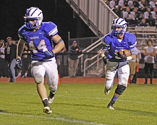 . ROBERT K. YOSAY | THE VINDICATOR..WR #5 Danny Rosati follows #44 Dan Zilke into the end zone in the fourth quarter but it was called back on a hold...Lowellville at Western Reserver